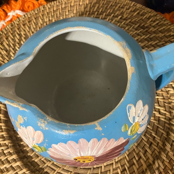 Rare Vintage Ransburg Sky Blue Hand Painted Floral Pitcher - Picture 6 of 9